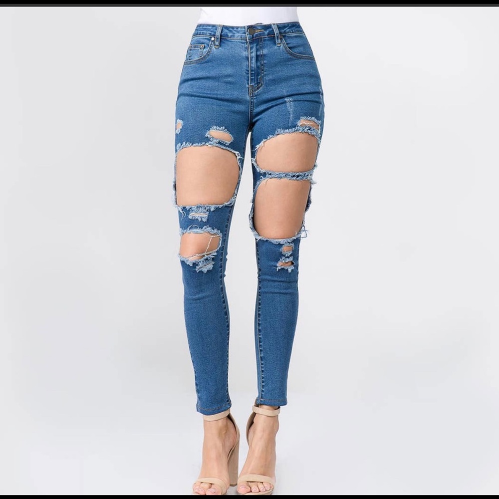 Ripped blue jeans